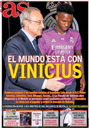 Hoje, o Ás, da Catalunha, põe Vini Jr. ao lado do presidente do Real Madrid, Florentino Pérez, na capa, e avisa: 