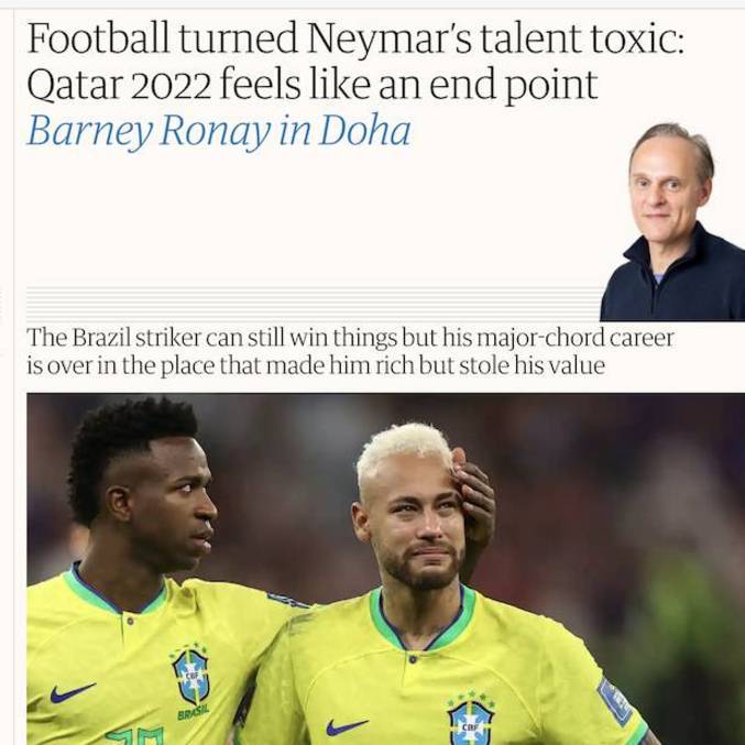 Imprensa inglesa chamou Neymar de 'talento tóxico' na Copa 2022
