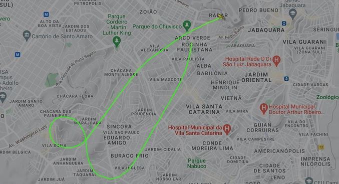 Imagem de radar mostra trajeto da aeronave antes da queda na zona sul de SP