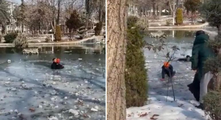 Garota de 8 anos precisou ser resgatada após cair em lago congelado na Turquia
