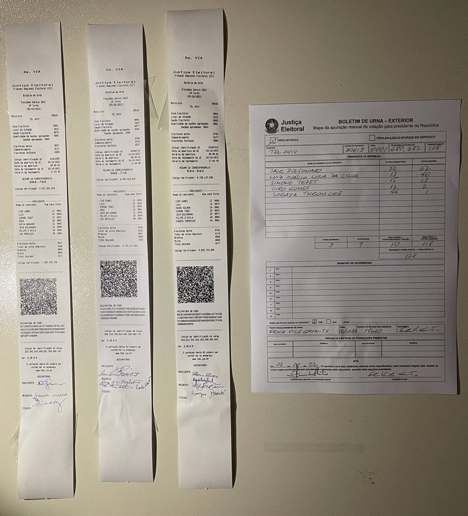 Boletins de urna foram postados após as 17h de cada país