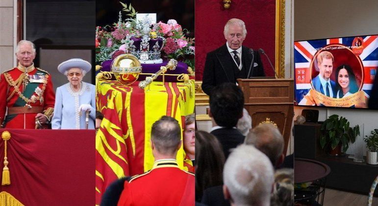 O ano de 2022 foi conturbado para a família real britânica. Nos últimos meses, acontecimentos como o Jubileu de Platina, a morte da rainha Elizabeth 2ª, a ascensão do rei Charles 3º ao trono e diversas polêmicas envolvendo o príncipe Harry e Meghan Markle marcaram a realeza, que agora se prepara para o lançamento de um livro de memórias do duque de Sussex e a coroação do novo monarca. Relembre os principais eventos deste ano*Estagiária do R7, sob supervisão de Pablo Marques