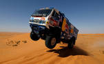 Rallying - Dakar Rally - Stage 6 - Ha'il to Riyadh - Ha'il, Saudi Arabia - January 10, 2020 Kamaz-Master's Andrey Karginov, Andrey Mokeev and Igor Leonov during stage 6 REUTERS/Hamad I Mohammed/File Photo TPX IMAGES OF THE DAY SEARCH 'POY SPORTS' FOR THIS STORY. SEARCH 'REUTERS POY' FOR ALL BEST OF 2020 PACKAGES