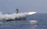 A missile is launched by Iran's military during a navy exercise in the Gulf of Oman, in this picture obtained on January 14, 2021. Iranian Army/WANA (West Asia News Agency)/Handout via REUTERS ATTENTION EDITORS - THIS IMAGE HAS BEEN SUPPLIED BY A THIRD PARTY