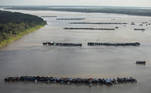 An aerial view shows hundreds of dredging rafts operated by illegal miners who have gathered in a gold rush on the Madeira, a major tributary of the Amazon river, in Autazes, Amazonas state, Brazil November 23, 2021. Picture taken November 23, 2021. REUTERS/Bruno Kelly