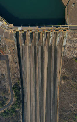 Furnas hydroelectric dam runs in low water levels, according to the dam's operator, in Sao Jose da Barra, Minas Gerais state, Brazil, September 7, 2021. Picture taken September 7, 2021 with a drone. REUTERS/Washington Alves