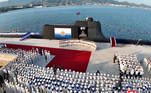 De acordo com a KCNA, Kim insistiu na 'necessidade' de equipar os submarinos e outras embarcações da Marinha 'com armas nucleares táticas'