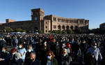 People attend an opposition rally to demand the resignation of Armenian Prime Minister Nikol Pashinyan following the signing of a deal to end the military conflict over the Nagorno-Karabakh region, in Yerevan, Armenia November 11, 2020. Vahram Baghdasaryan/Photolure via REUTERS ATTENTION EDITORS - THIS IMAGE HAS BEEN SUPPLIED BY A THIRD PARTY.