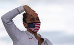 De volta à moda de estampar a bandeira do país, a medalhista de ouro no surfe, Carissa Moore, exibiu as cores dos Estados Unidos no rosto