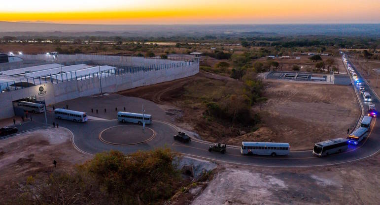 1 - Gang members wait to be taken to their cells after 2000 gang members were transferred to the Terrorism Confinement Center, according to El Salvador's President Nayib Bukele, in Tecoluca, El Salvador, in this handout distributed to Reuters on February 24, 2023. 