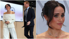 Meghan Markle deixa ombros de fora e usa gargantilha de ouro e esmeralda em look de R$ 25.000