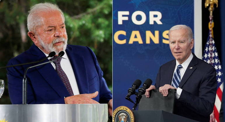 Luiz Inácio Lula da Silva, presidente do Brasil, e Joe Biden, presidente dos EUA