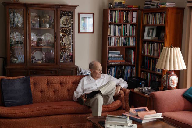 Columbia University professor emeritus Louis E. Brus sits in his living room at his home after being named a co-winner of the Nobel Prize for Chemistry, in Hastings On Hudson, New York, U.S. October 4, 2023. REUTERS/Shannon Stapleton

