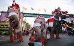 8 - Mahouts dress elephants as Santa Claus to help distribute face masks to students, in an effort to help prevent the spread of the coronavirus disease (COVID-19), ahead of Christmas celebrations at a school in Ayutthaya, Thailand, December 23, 2020. REUTERS/Chalinee Thirasupa TPX IMAGES OF THE DAY