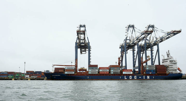 Carga no terminal do Porto de Santos (SP)