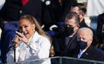 Jennifer Lopez performs during the inauguration of Joe Biden as the 46th President of the United States on the West Front of the U.S. Capitol in Washington, U.S., January 20, 2021. REUTERS/Kevin Lamarque