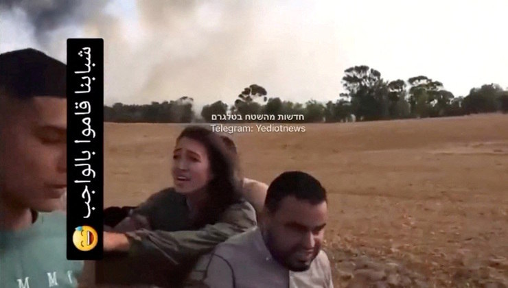 A screengrab from a social media video published on October 7, 2023 shows Noa Argamani as she is taken hostage by Palestinian militants, at an unknown location. Video obtained by Reuters/via REUTERS THIS IMAGE HAS BEEN SUPPLIED BY A THIRD PARTY. NO RESALES. NO ARCHIVES. BEST QUALITY AVAILABLE  