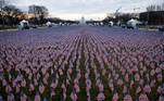 Thousands of U.S. flags are seen at the National Mall, as part of a memorial paying tribute to the U.S. citizens who have died from the coronavirus disease (COVID-19), near the Capitol ahead of President-elect Joe Biden's inauguration, in Washington, U.S., January 18, 2021. REUTER/Carlos Barria