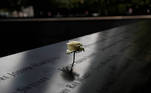 A rose is placed on one of the victims' names at the south reflecting pool of the National 9/11 Memorial, two days before the 19th anniversary of attacks, amid the coronavirus disease (COVID-19) pandemic, in the lower section Manhattan, New York City, U.S., September 9, 2020. REUTERS/Shannon Stapleton TPX IMAGES OF THE DAY