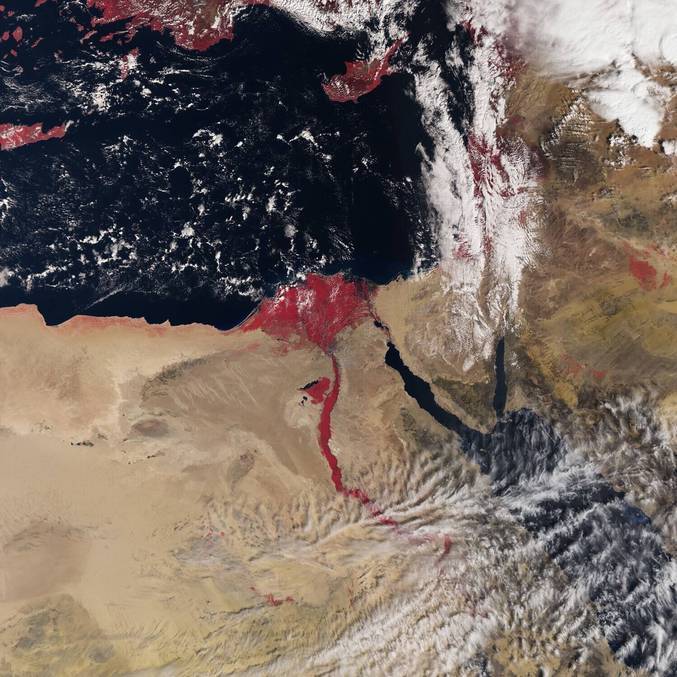 Imagem de satélite do rio Nilo foi feita com tecnologia infravermelha