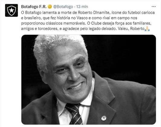 Rival do Vasco, o Botafogo publicou uma nota onde lamentou a morte daquele que chamou de 