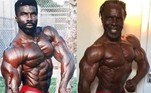 O antes e o depois de Robby Robinson: 30 anos depois, fazendo a mesa pose e usando a mesma sunga vermelha, o fisiculturista mostra que manteve o seu porte de atleta