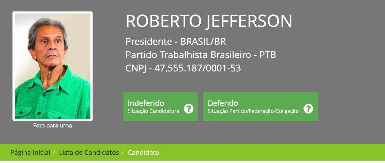 O ex-deputado e presidente de honra do PTB, Roberto Jefferson, que teve candidatura rejeitada pelo TSE