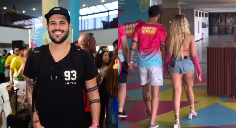 Rodrigo Mussi andando de mãos dadas com Gabi Lopes na Farofa da Gkay