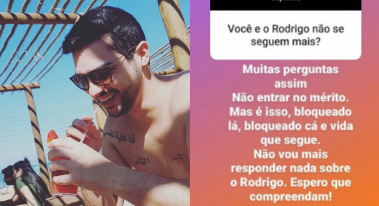 Diogo também revelou que foi bloqueado nas redes sociais por Rodrigo: 'Muitas perguntas assim. Não [vou] entrar no mérito. Mas é isso, bloqueado lá, bloqueado cá e vida que segue. Não vou mais responder nada sobre o Rodrigo. Espero que compreendam!', concluiu Diogo
