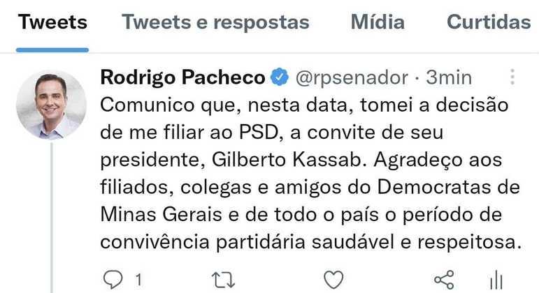 Imagem: rodrigo pacheco deixa o dem Presidente do Congresso Rodrigo Pacheco deixa o DEM para se filiar ao PSD