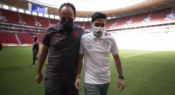 Rogério Ceni, enquanto técnico do Flamengo, e Abel Ferreira 