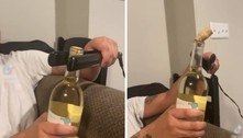 Técnica perigosa: jovem tira rolha de garrafa de vinho com chapinha e viraliza