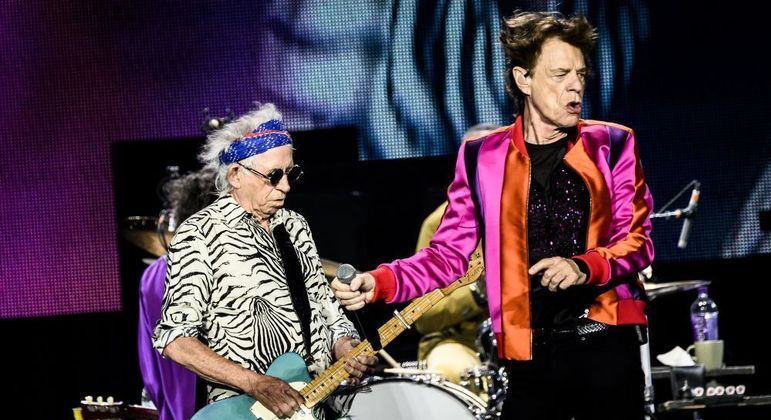 Keith Richards e Mick Jagger em show dos Stones em 2022