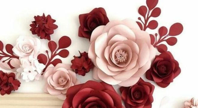 rosas de papel - rosas de papel em parede 