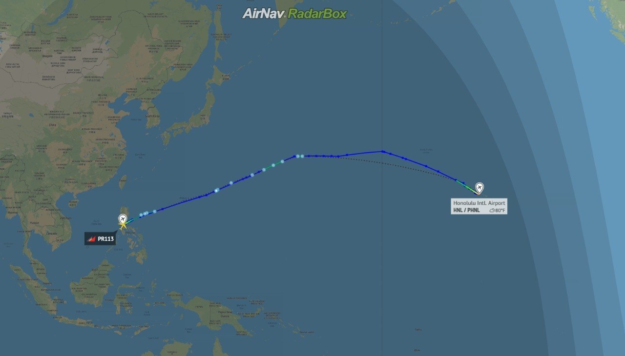 Rota entre Honolulu, no Havaí,  e Manila, nas Filipinas

