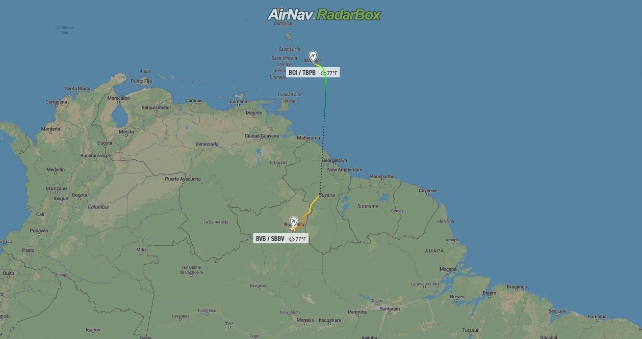 Rota percorrida pelo avião de Neymar
