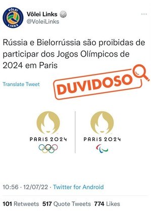 Rússia e Belarus ainda não foram oficialmente banidas da Olimpíada de Paris, em 2024
