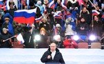 O presidente russo, Vladimir Putin,  durante evento que marca o oitavo aniversário da anexação da Crimeia