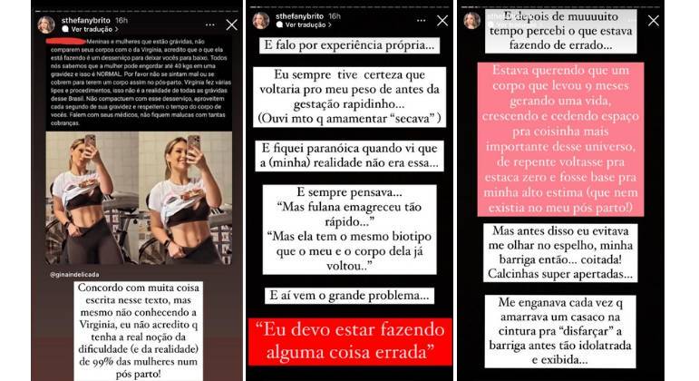 Sthefany Brito fala sobre barriga chapada de Virgínia: 'Pressão cruel'
