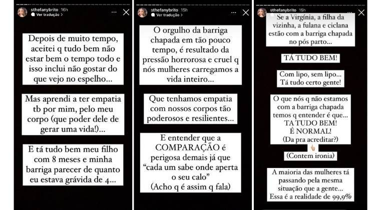 Sthefany Brito fala sobre barriga chapada de Virgínia: 'Pressão cruel'

