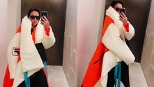 Sabrina Sato usa casaco-edredom, que pode custar até R$ 12 mil, para buscar a filha na escola