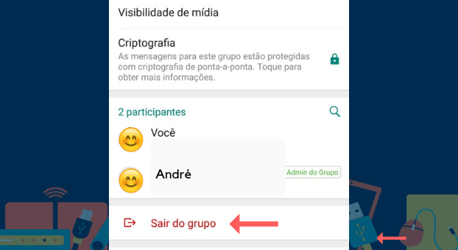 No final da página, a pessoa deverá clicar em 'Sair do Grupo'Leia também: Aprenda como usar o celular para substituir o seu título de eleitor