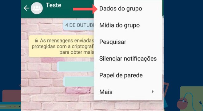 Selecione a opção Dados do grupo para prosseguir Leia também: Veja truque para escutar áudios no WhatsApp sem o contato saber