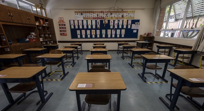 Sala de aula de história vazia