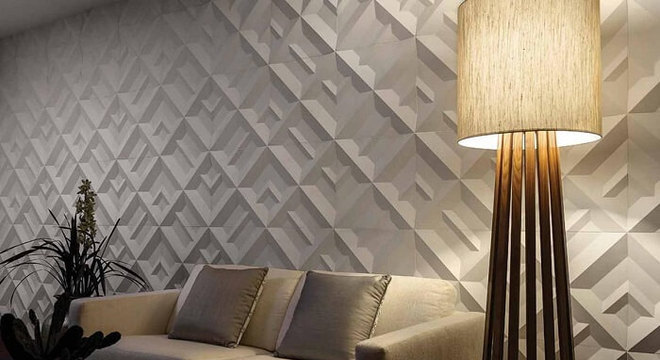 Sala de estar com placa de gesso 3D