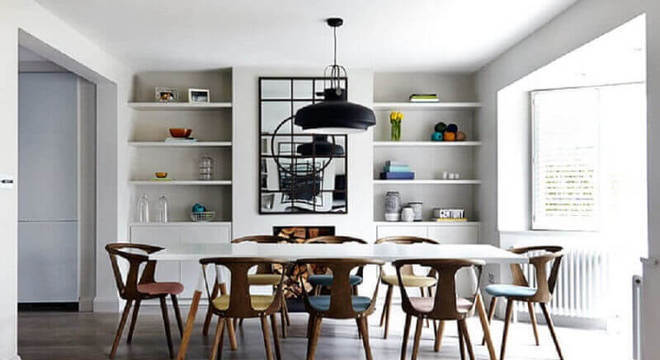 sala de jantar moderna com quadro grande