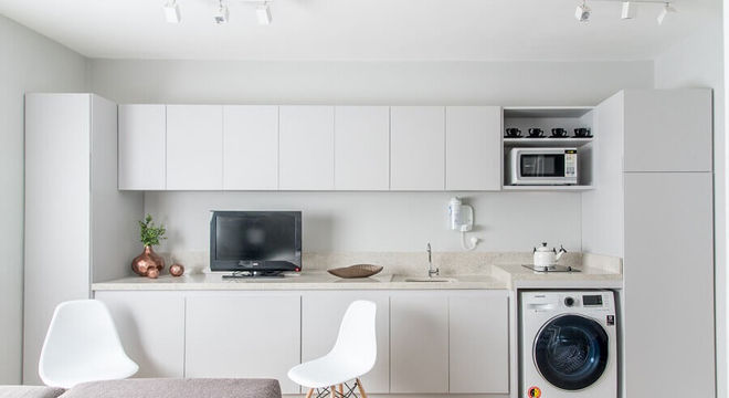 sala e cozinha conceito aberto planejadas 