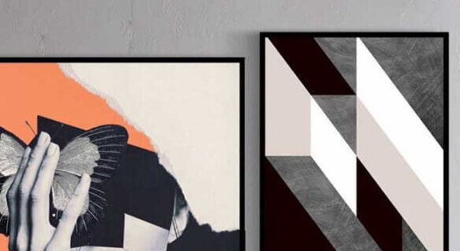 sala moderna decorada com quadros tumblr diferentes