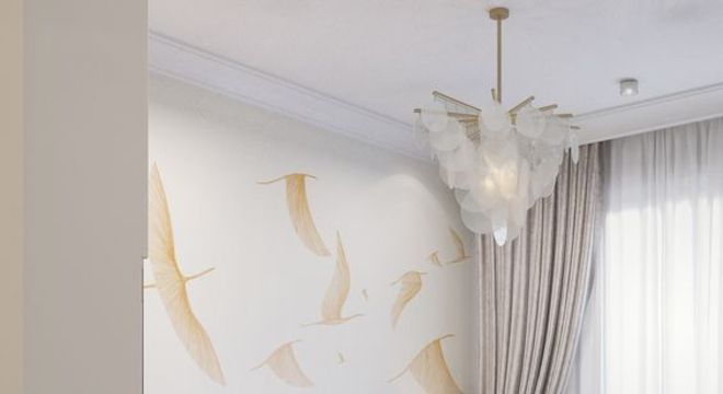 sanca de isopor - quarto com lustre branco 