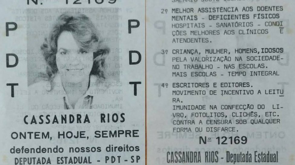 Cassandra foi convidada por político a concorrer às eleições de 1986 e aceitou o convite: se candidatou a deputada estadual por São Paulo pelo PDT